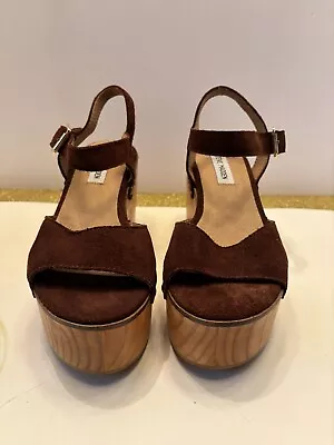 Steve Madden Wooden Platform Sandals Slingback Brown Suede Leather Heels Wmn 5.5 • $34.99