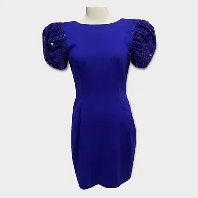 MORTON MYLES FOR THE WARRENS VTG 80’s Puff Sequin Sleeves Violet SZ 6 Minidress • $40