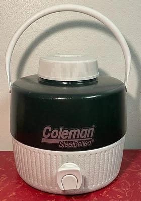 $14.99 • Buy Vintage Coleman Water Jug Cooler Green Steel Belted USA Made W/ Cup Clean