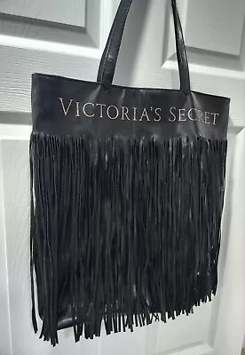 Victorias Secret Tote Womens Black Limited Ed Fringe Shop Travel Beach Bag  • $13