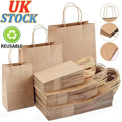 Brown Kraft Paper Bags W/ Twist Handles Food Carrier Takeaway Party Gift Retail • £5.62