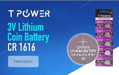 Tpower 5x CR1616 Lithium Coin Cell Button Battery Brand New • $3.99