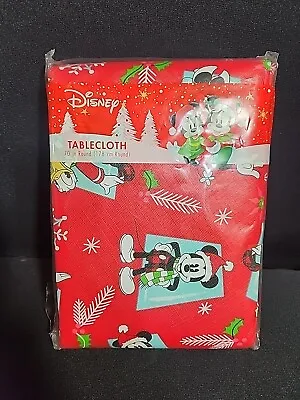 Disney Mickey Minnie Mouse New  Christmas Tablecloth 70” Round Red  Present • $12