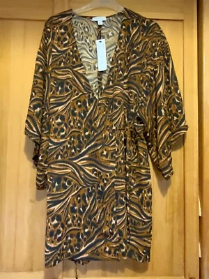 £5 • Buy New Topshop Brown Print Kimono Wide Sleeve Wrap Dress Size 10
