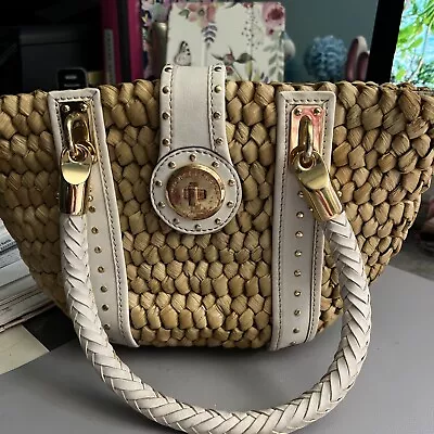 Michael Kors Santorini Shopper Woven Corn Husk And White Leather Handbag  • $98.99