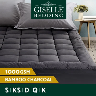 $72.95 • Buy Giselle Bedding Bamboo Charcoal Pillowtop Mattress Topper Protector Cover