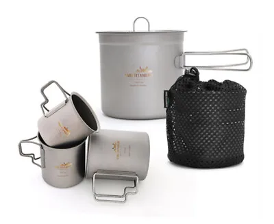 AMG Titanium Lightweight Camping Backpacking Stacking Cookware Water Cup Pot Set • $79.19
