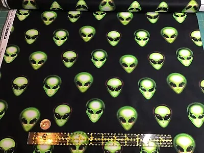 Alien FQ Sci Fi UFO Space Man Moon  Roswell Area 51 Neon Green Black Cotton. • $6.79