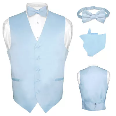 Men's Dress Vest BOWTie Hanky BABY BLUE Color Bow Tie Set For Suit Or Tuxedo XS • $24.95