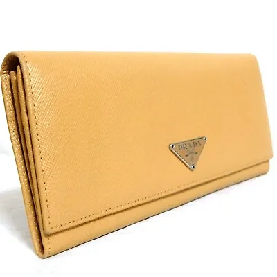 Auth Vintage Prada Caramel Brown Saffiano Leather Bifold Long Wallet Made Italy • $158