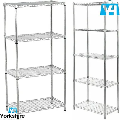 4 / 5 Tier Silver Metal Storage Rack/shelving Wire Shelf Kitchen/office/garage • £39.85