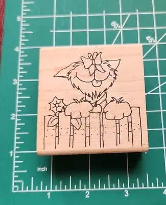 Inky Antics- Rubber Stamp Sketched Dog Over Fence Butterfly On Nose Euc- B9 • $3.99