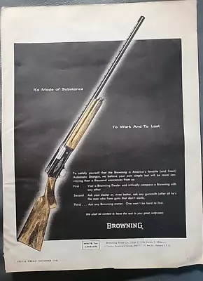 Vintage Browning Automatic Shotgun Print Ad 1961 • $9.99