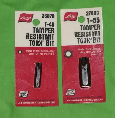 New - Lisle T40 & T55 Tamper Resistant Torx Bits 26070 & 27600 • $12