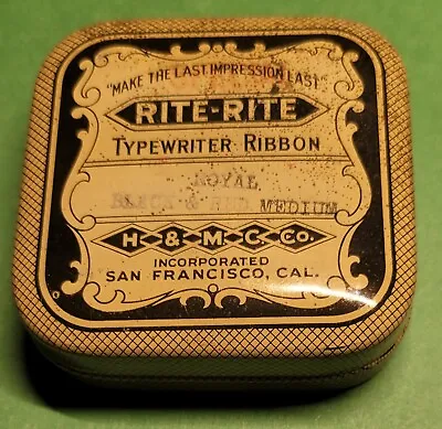 Typewriter Ribbon Tin Rite-Rite H & M C & CO. San Francisco Royal Black & Red • $9.99