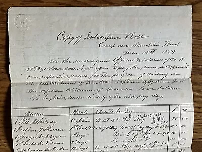 1864 - Civil War  SUBMISSION ROLL  Listing Donations From The 27th IOWA INFANTRY • $49.55