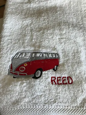 Personalised Embroidered VW Campervan Splitty Cotton Hand Towel Fathers Day Gift • £11.99