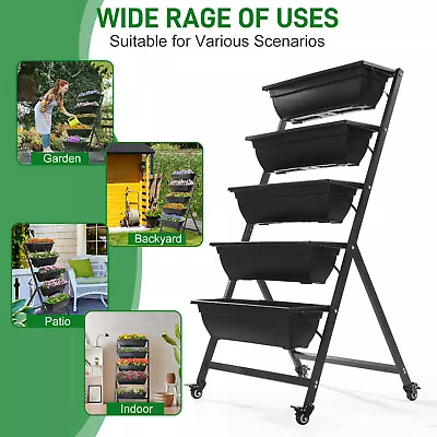 New 5 Tiers Vertical Garden Bed Garden Planter Vertical Elevated Garden Wheels • $62.98