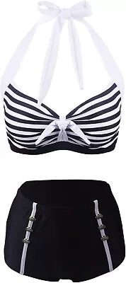 Laorchid 1950s Women's Two Pieces High Waist Bikini Sets Swimwear Sailor Size M • £15.99