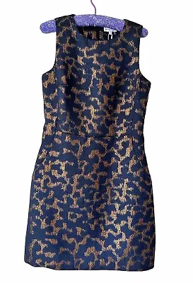 Warehouse BRAND NEW Jacquard A-line Dress Size Uk 12 Navy /Gold Sleeveless € 72 • £18.99