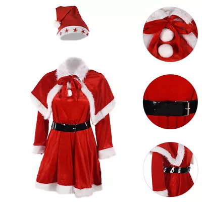 Holiday Women Dress Winter Party Suit Kit Santa Cosplay Costume • £18.65