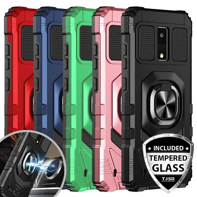 For BLU View 4 B135DL Phone Case Armor Ring Magnetic Stand Cover+Tempered Glass • $10.59