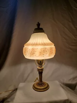 Vtg Antique Art Deco Cast Iron Table Lamp W/ Glass Shade Restored Rewired  • $44