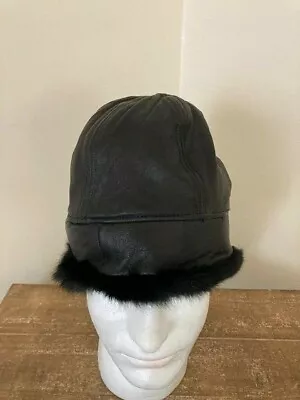 Wilson's Leather Bucket Hat Black Leather With Genuine Rabbit Fur~Women's~ • $34.99