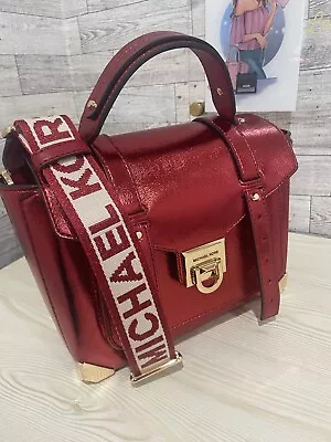 Michael Kors Manhattan School Satchel Crimson Women Leather Handbag Crossbody • $119