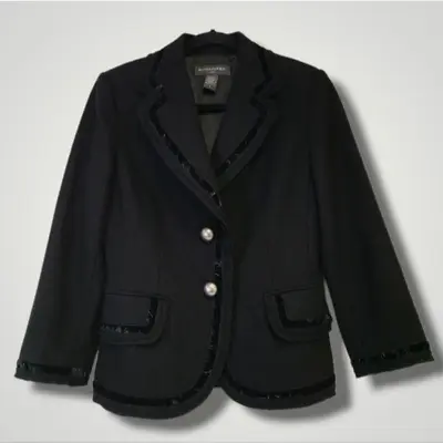 BANANA Republic Blazer Womens Size 6 Black Wool Blend Velvet Trim Jacket Classic • $22.39