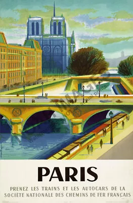 Paris Vintage French Train Travel Tourism Poster Repro 12x18 • $7.95