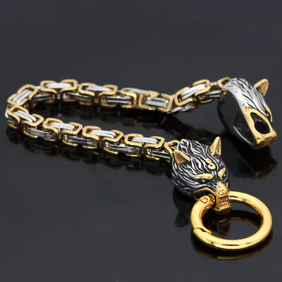 Nordic Celtic Wolf Men's Men's Retro Handmade Stainless Steel Bracelet Jewelry • $11.43