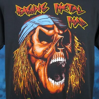 NOS Vintage 80s RAGING METAL MAD SKELETON PAPER THIN T-Shirt LARGE Single Stitch • $25.49