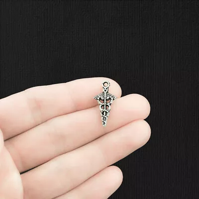 8 Caduceus Medical Charms Antique Silver Tone - SC097 • $4.99