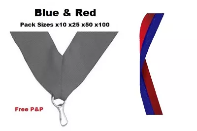 BLUE & RED MEDAL RIBBONS LANYARDS WITH CLIP 22mm WOVEN PACKS OF 10/25/50/100 • £1.99