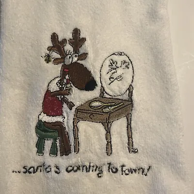 Vintage Grand Prix By Avanti Lady Reindeer Hand Towel Christmas Santa’s Coming • $12