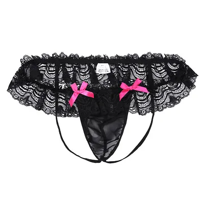 US Men's Lace Skirted Ruffle Jockstrap Mesh See Through Sissy Panties Underwear • $7.99