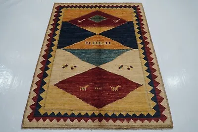 $351.12 • Buy 4x6 Beige Gabbeh Tribal Afghan Hand Knotted Wool Area Rug
