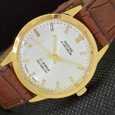 $44.87 • Buy GENTS MONTINE 17 JEWELS INCABLOC WINDING SWISS GOLD PLATED WATCH A285409-9