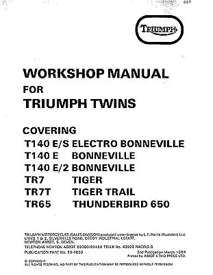 Triumph Workshop Service Manual 1979 1980 & 1981 T140 E/S ELECTRO BONNEVILLE  • $18.50