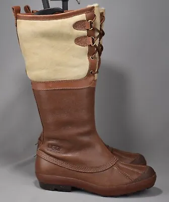 UGG Belcloud Waterproof Cognac Boots Brown Suede Leather US 8 UK 6.5 EU 39 • $110