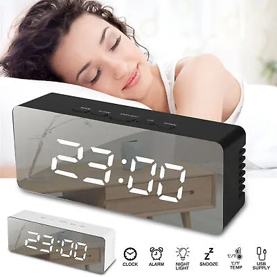 Alarm Clock Digital LED Display Portable Modern Battery Large Mirror USB Snooze • $9.89