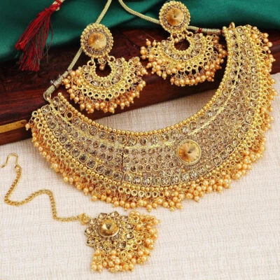 $22.56 • Buy Traditional Necklace Set Indian Jewelry Bridal Choker Drop Dangles Jewellery 3 P