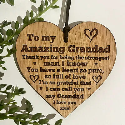I Love You Grandad Gift Engraved Heart Sign For Birthday Fathers Day Plaque Gift • £4.99
