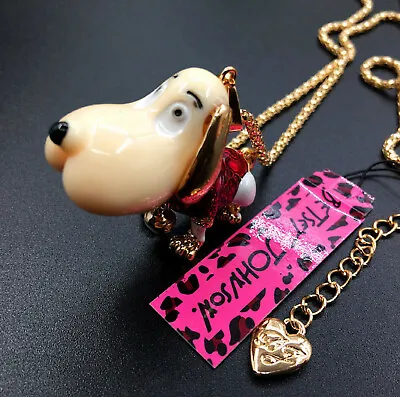 Betsey Johnson Cartoon Dachshund Dog 3D Gold Pendant Necklace Free Gift Bag • $35.99
