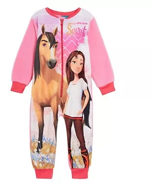 Girls Kids Spirit & Lucky Horse 1Onesie One Piece Age 2-8 Years Fleece Pyjamas • £11.99