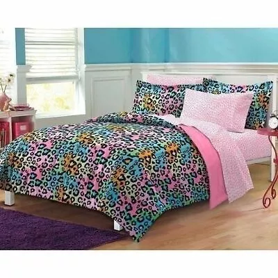 Rainbow Pink Blue Leopard 7 Pc Comforter Sheet Set Twin XL Full Queen Bed Bag • $64.90