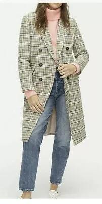 J.CREW LONG DOUBLE-BREASTED TOPCOAT Plaid Lined Wool Size 4 NWT AB908 • $149.99