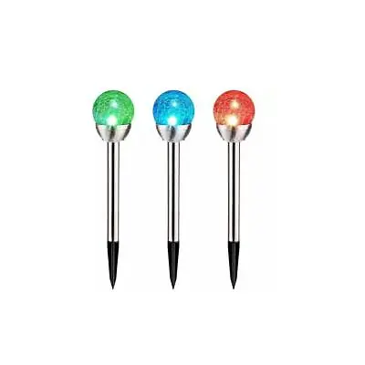 RGB Crackle Ball LED Solar Stainless Steel Stake Lights Outdoor Pathway 3pc • £9.99