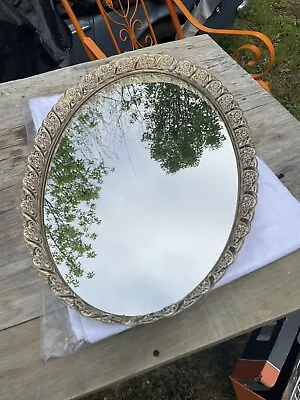 Vintage Gold Filigree Vanity Tray 20 X 15 Footed Oval Mirror Perfume Tray • $80